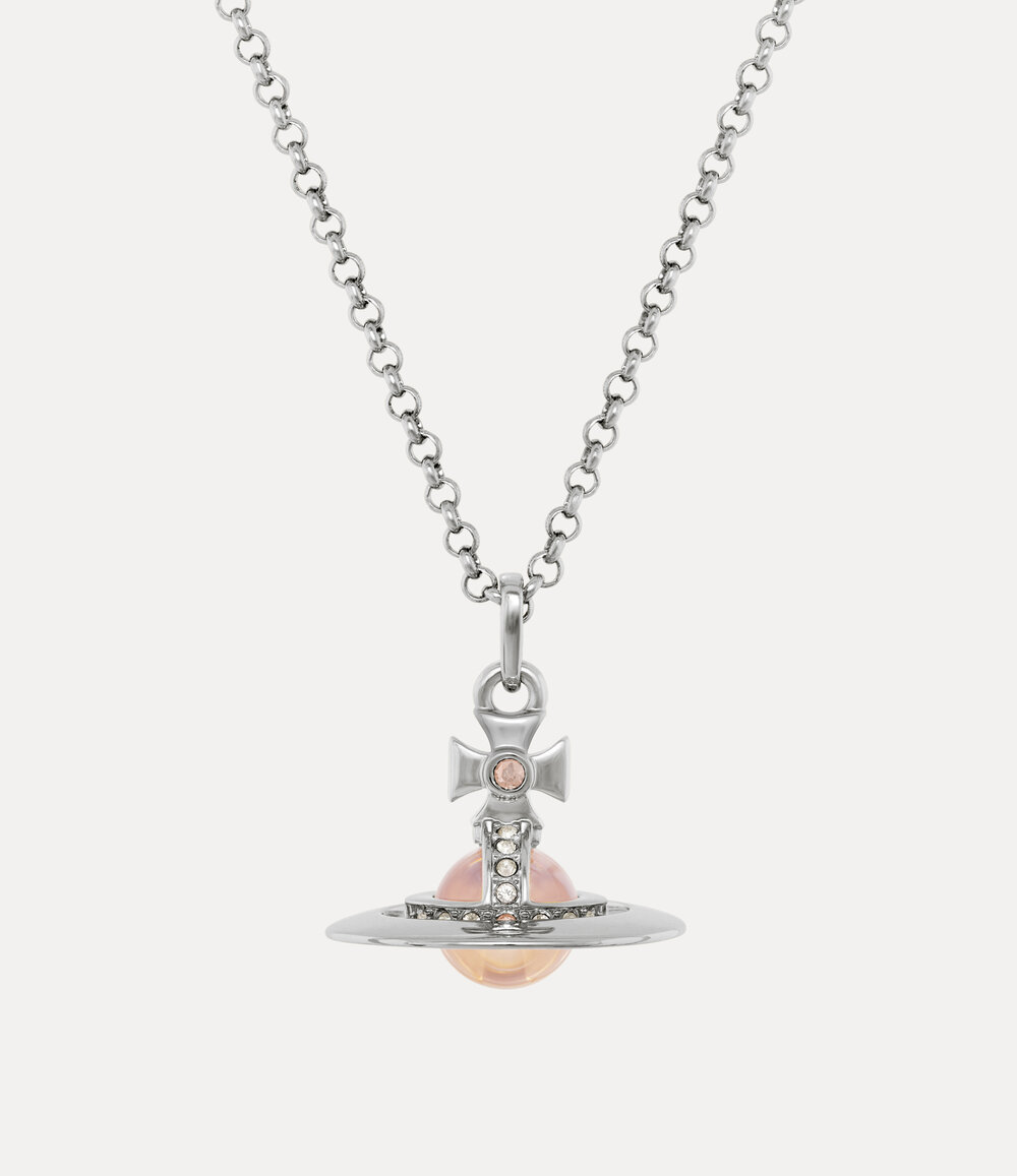 Vivienne Westwood New Tiny Orb Pendant Necklace in Platinum Light Peach Light Gold Quartz