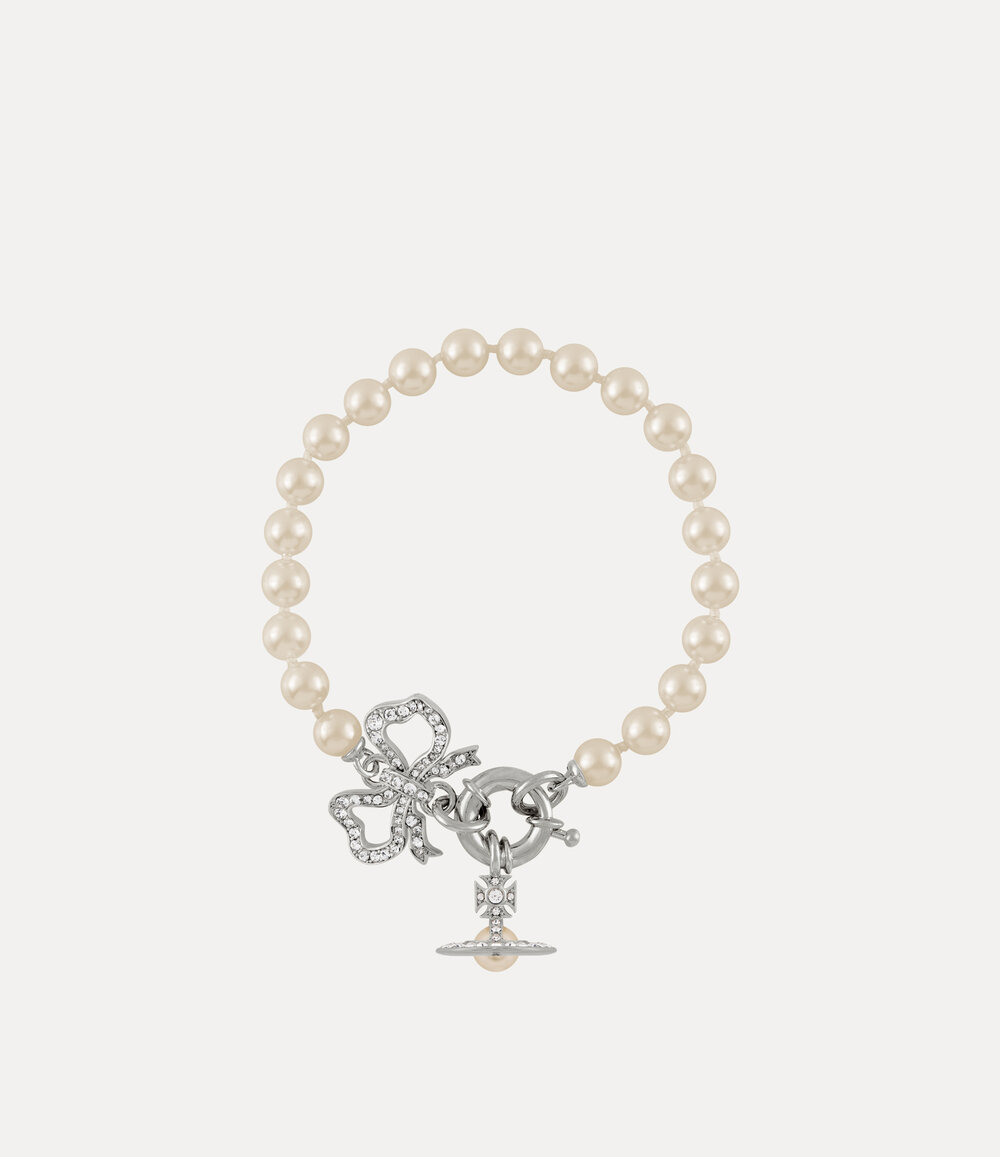 Vivienne Westwood Rigoberta Pearl Bracelet in Platinum White Crystal Creamrose Pearl