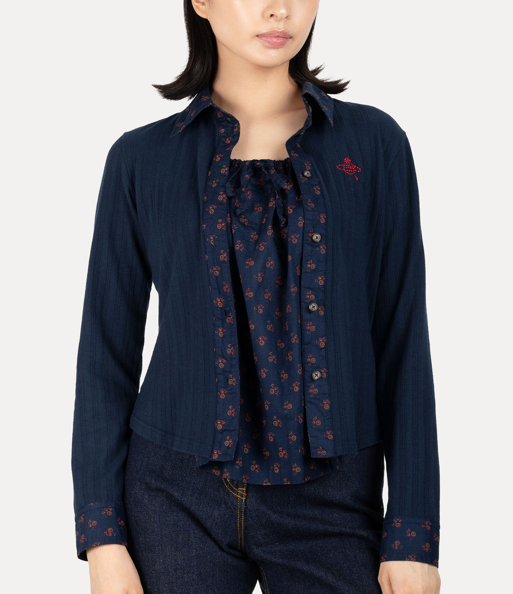 Eyelet Mesh Bandana Flower Shirt Top  large image number 4