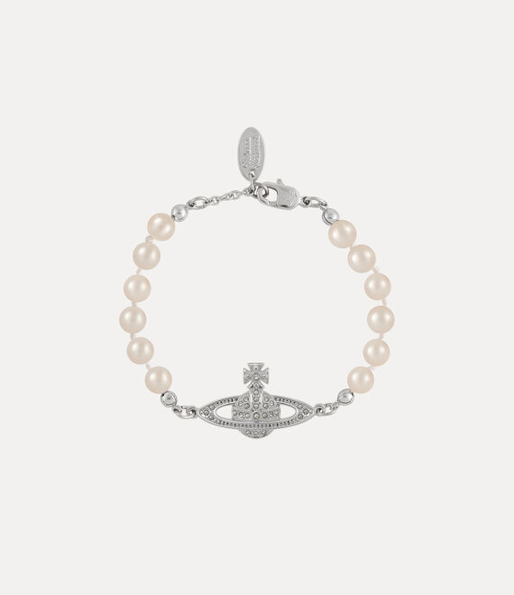 Vivienne Westwood Mini Bas Relief Bracelet In Platinum-crystal-crystal-pearl-pearl