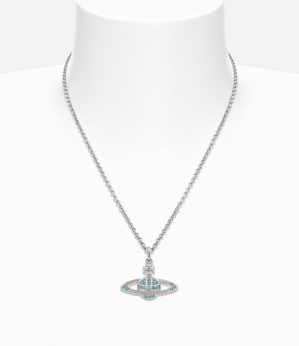 Vivienne Westwood Mini Bas Relief Pendant Necklace in Platinum Aqua Bohemica Crystal, view 2
