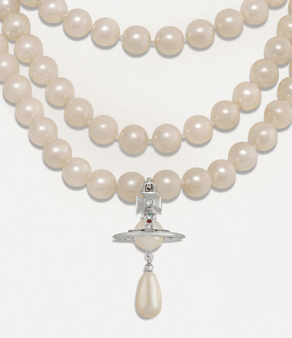 Vivienne Westwood Three Row Pearl Drop Choker In Platinum-pearl-multi