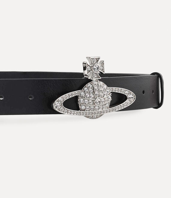 Medium Bas Relief Belt in PLATINUM-CRYSTAL-Crystal-BLACK-Leather