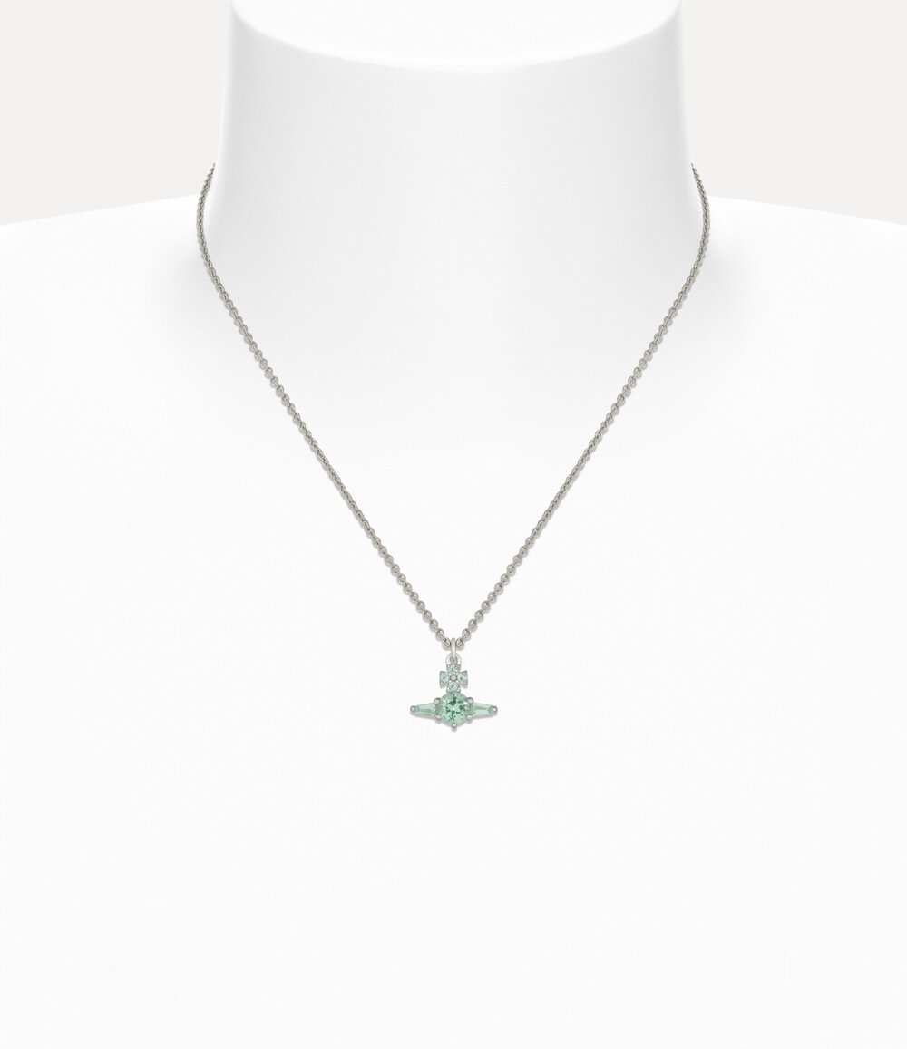 Vivienne Westwood Ofelia Pendant Necklace in Platinum Light Green Cz, view 2