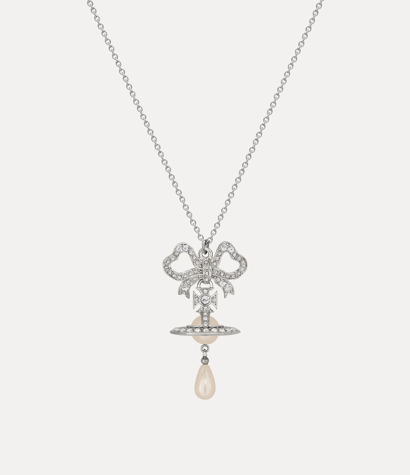 Vivienne Westwood Rigoberta Pearl Pendant Necklace in Platinum White Crystal Creamrose Pearl