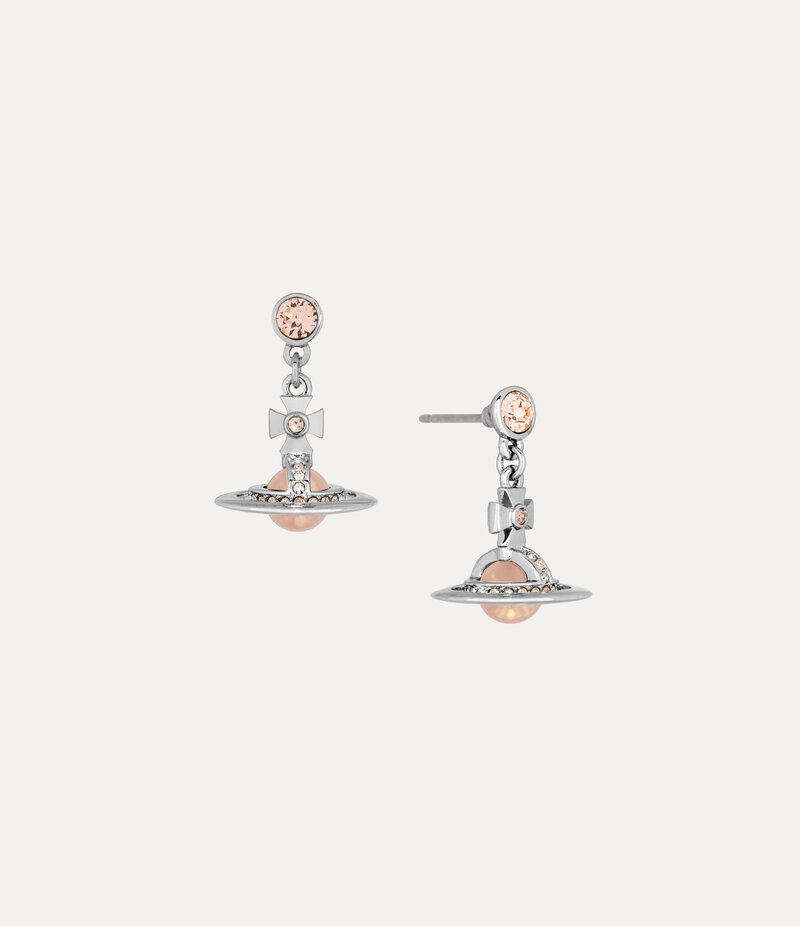Vivienne Westwood New Petite Orb Earrings in Platinum Light Peach Light Gold Quartz